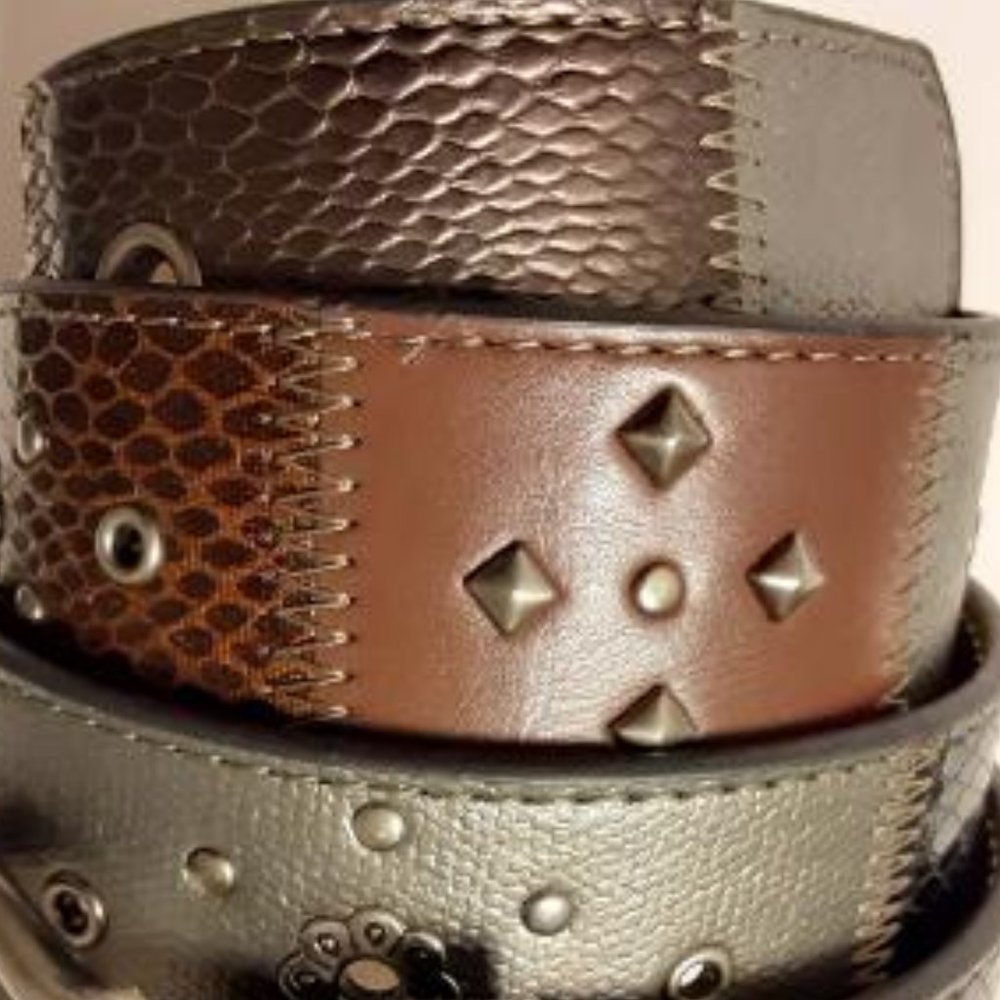 Earth Toned Patchwork Faux Leather Studded Belt